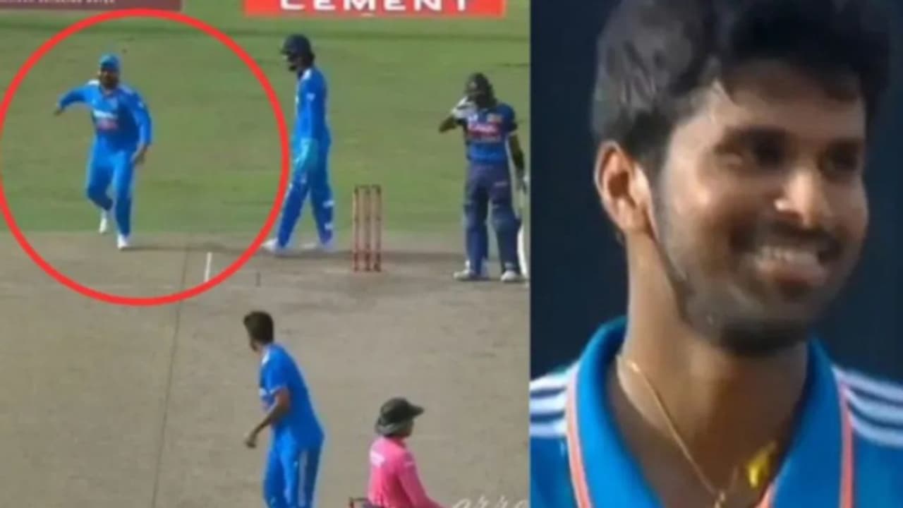 പന്തെറിയാനായില്ല, വാഷിംഗ്ടണ് സുന്ദറിനെ 'ഇടിക്കാന്' ഓടിയടുത്ത് രോഹിത് ശര്മ; രസകരമായ വീഡിയോ കാണാം പന്തെറിയാനായില്ല, വാഷിംഗ്ടണ് സുന്ദറിനെ 'ഇടിക്കാന്' ഓടിയടുത്ത് രോഹിത് ശര്മ; രസകരമായ വീഡിയോ കാണാം