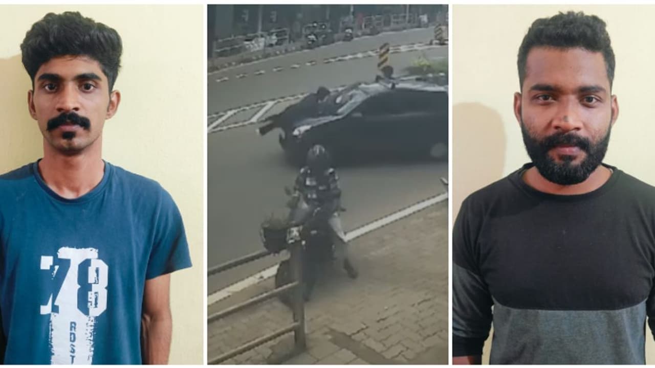 ബൈക്ക് യാത്രികനെ ഇടിച്ച് ബോണറ്റിന് മുകളിലേക്കിട്ടു, നിര്‍ത്താതെ കാര്‍ ഓടിച്ചുപോയി; യുവാക്കള്‍ പിടിയില്‍