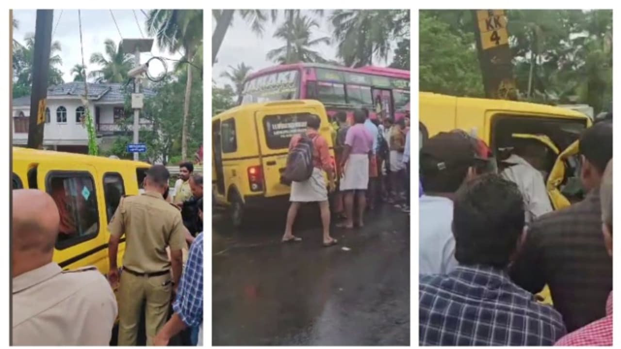 കോഴിക്കോട് സ്കൂൾ വാഹനവും സ്വകാര്യബസും കൂട്ടിയിടിച്ച് അപകടം; 6 വിദ്യാര്ത്ഥികള്ക്ക് പരിക്ക് കോഴിക്കോട് സ്കൂൾ വാഹനവും സ്വകാര്യബസും കൂട്ടിയിടിച്ച് അപകടം; 6 വിദ്യാര്ത്ഥികള്ക്ക് പരിക്ക്