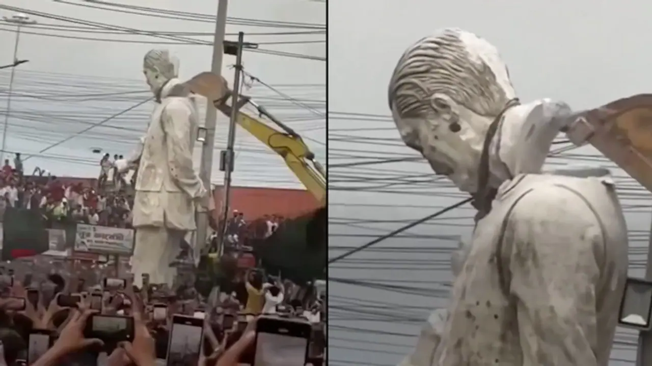 VIRAL | Video Captures Bangladesh Protestors Demolishing Iconic Sheikh Mujibur Rahman Statue