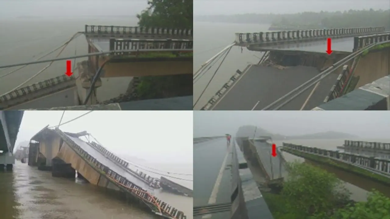 Bridge collapse on Karwar Goa highway sends lorry into Kali river; Driver rescued, traffic halted