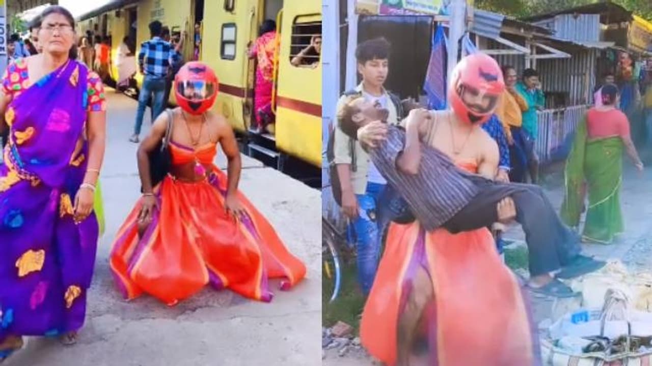 എന്തെല്ലാം കാണണം; ലെഹങ്കയും ഹെൽമറ്റും ധരിച്ച് റെയിൽവേ സ്റ്റേഷനിൽ യുവാവിന്റെ ഡാൻസ് എന്തെല്ലാം കാണണം; ലെഹങ്കയും ഹെൽമറ്റും ധരിച്ച് റെയിൽവേ സ്റ്റേഷനിൽ യുവാവിന്റെ ഡാൻസ്