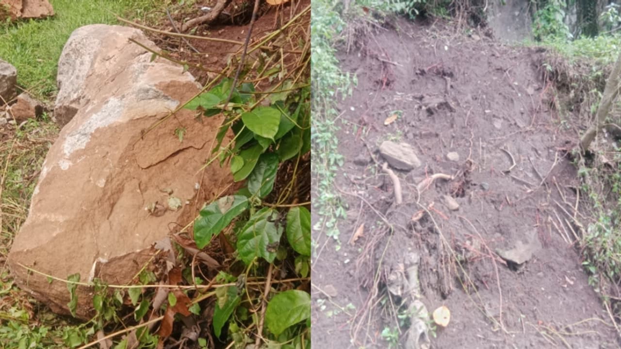 ഇളകിയ പാറക്കല്ലുകളും അസാധാരണ നീരുറവകളും; പനങ്ങാട് നിവാസികൾ ഭീതിയിൽ ഇളകിയ പാറക്കല്ലുകളും അസാധാരണ നീരുറവകളും; പനങ്ങാട് നിവാസികൾ ഭീതിയിൽ