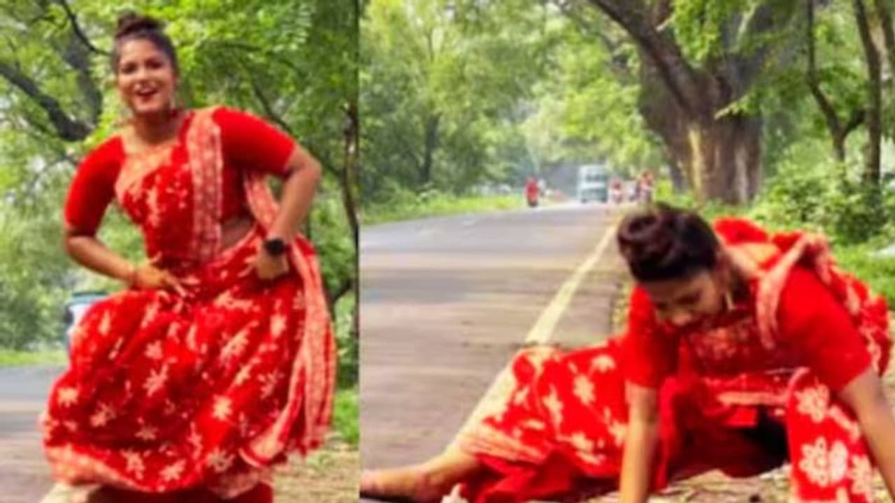 എന്റമ്മോ ഇപ്പോ ഇടിച്ചേനെ; റോഡരികിൽ റീൽ ഷൂട്ടിംഗ്, ചുവടു പിഴച്ച് വീണ് യുവതി, വീഡിയോ എന്റമ്മോ ഇപ്പോ ഇടിച്ചേനെ; റോഡരികിൽ റീൽ ഷൂട്ടിംഗ്, ചുവടു പിഴച്ച് വീണ് യുവതി, വീഡിയോ