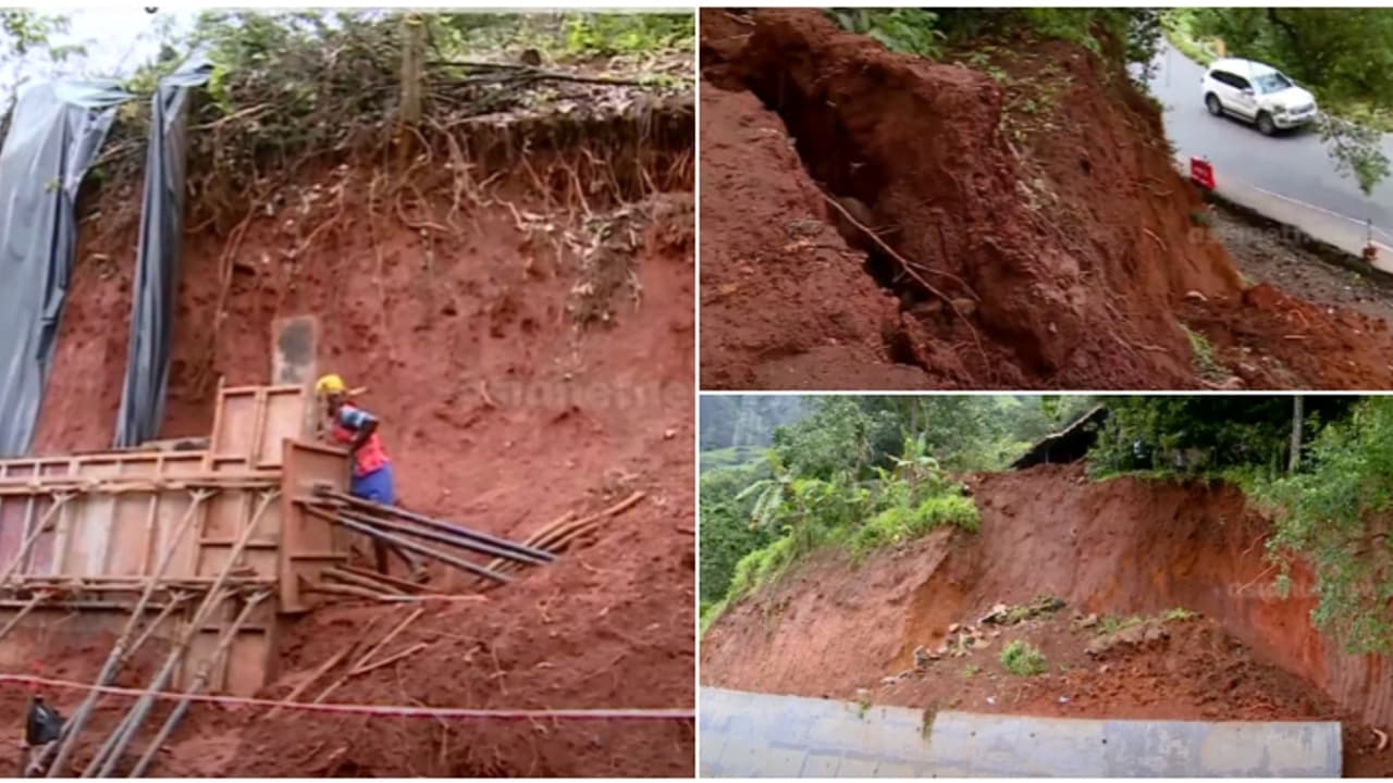 മൺതിട്ടകൾ ഇടിഞ്ഞുവീഴുന്നു, മുറ്റം ഇടിഞ്ഞുതാണു; ഭീഷണിയായി കൊച്ചി ധനുഷ്കോടി പാതയ്ക്കായുള്ള മണ്ണെടുക്കൽ മൺതിട്ടകൾ ഇടിഞ്ഞുവീഴുന്നു, മുറ്റം ഇടിഞ്ഞുതാണു; ഭീഷണിയായി കൊച്ചി ധനുഷ്കോടി പാതയ്ക്കായുള്ള മണ്ണെടുക്കൽ