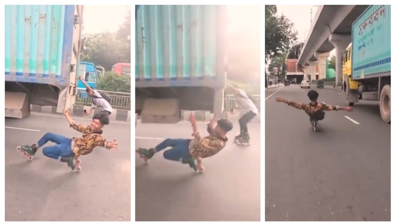 'ഒന്ന് പാളിയാൽ എല്ലാം....'; ഓടുന്ന ട്രക്കിന് പുറകില്‍ പിടിച്ച് സ്കേറ്റിംഗ് നടത്തുന്ന കുട്ടികളുടെ വീഡിയോ വൈറല്‍