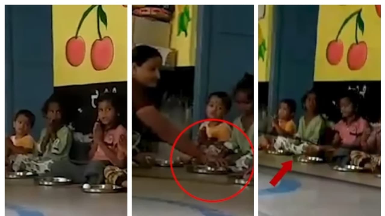 അങ്കണവാടി കുട്ടികൾക്ക് കഴിക്കാൻ മുട്ട നൽകി, പ്രാർത്ഥന കഴിഞ്ഞയുടൻ തിരിച്ചെടുത്തു; വീഡിയോ വൈറൽ, പിന്നാലെ നടപടി 