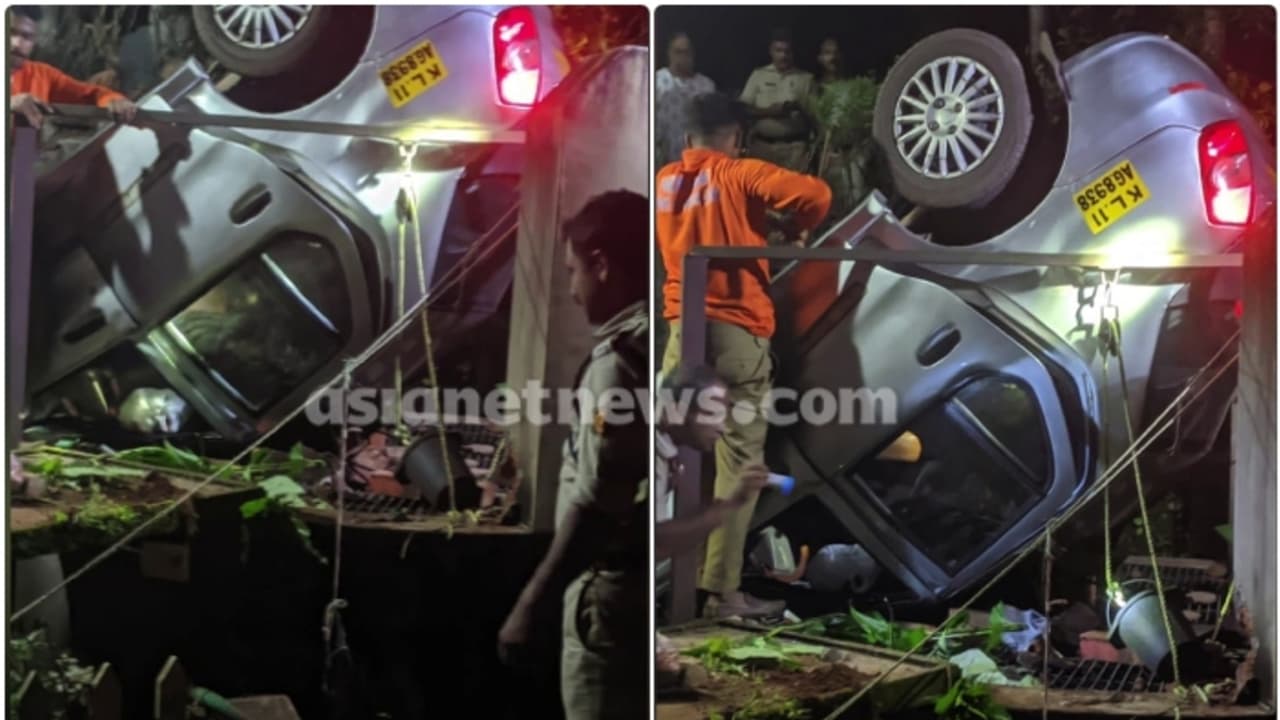 നിയന്ത്രണം വിട്ട കാർ റോഡിന് സമീപത്തെ വീട്ടിലെ കിണറിലേക്ക് മറിഞ്ഞു, ഡ്രൈവർക്ക് തലനാരിഴയ്ക്ക് രക്ഷ 