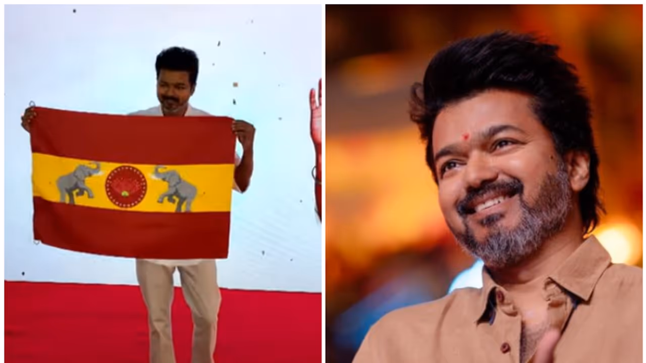 WATCH: Thalapathy Vijay reveals Flag & Anthem of newly formed political party Tamilaga Vettri Kazhagam (TVK) WATCH: Thalapathy Vijay reveals Flag & Anthem of newly formed political party Tamilaga Vettri Kazhagam (TVK)