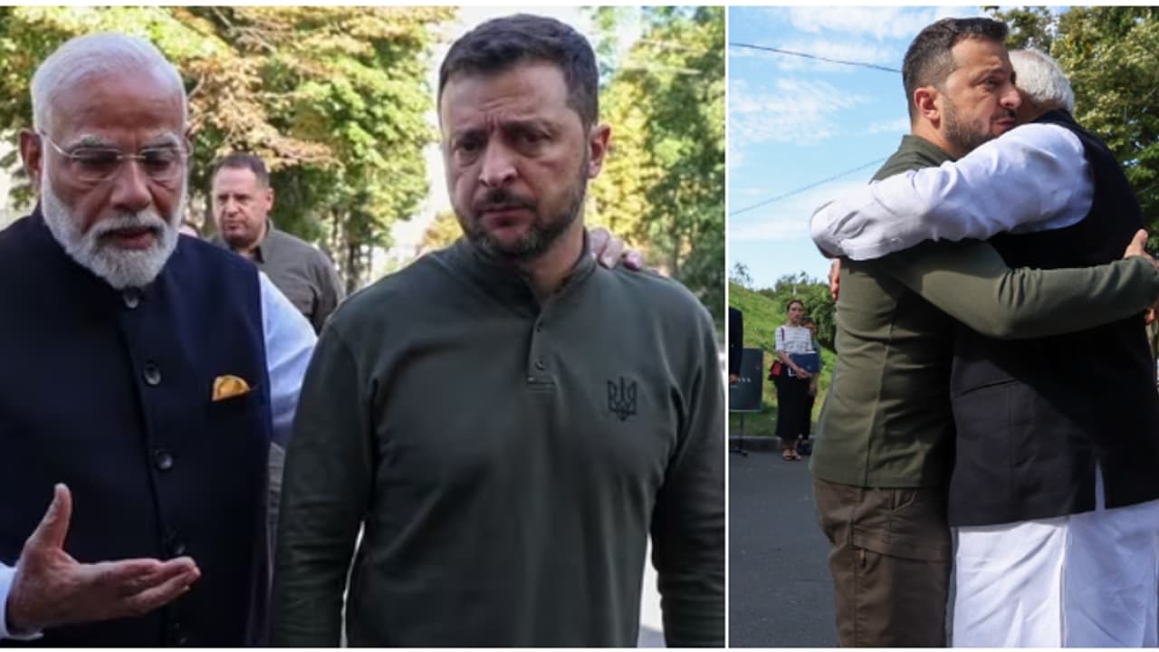 മോദിയെ കെട്ടിപ്പിടിച്ച് സ്നേഹം പങ്കിട്ട് സെലൻസ്കി, മണിക്കൂറുകൾ നീണ്ട കൂടിക്കാഴ്ച കഴിഞ്ഞു, 4 കരാറുകൾ ഒപ്പിട്ടു മോദിയെ കെട്ടിപ്പിടിച്ച് സ്നേഹം പങ്കിട്ട് സെലൻസ്കി, മണിക്കൂറുകൾ നീണ്ട കൂടിക്കാഴ്ച കഴിഞ്ഞു, 4 കരാറുകൾ ഒപ്പിട്ടു