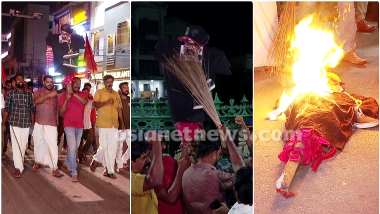 നടി ശ്രീലേഖ മിത്രയുടെ വെളിപ്പെടുത്തൽ, രഞ്ജിത്തിന്റെ രാജി ആവശ്യപ്പെട്ട് പ്രതിഷേധ മാർച്ച്, കോലം കത്തിച്ചു 