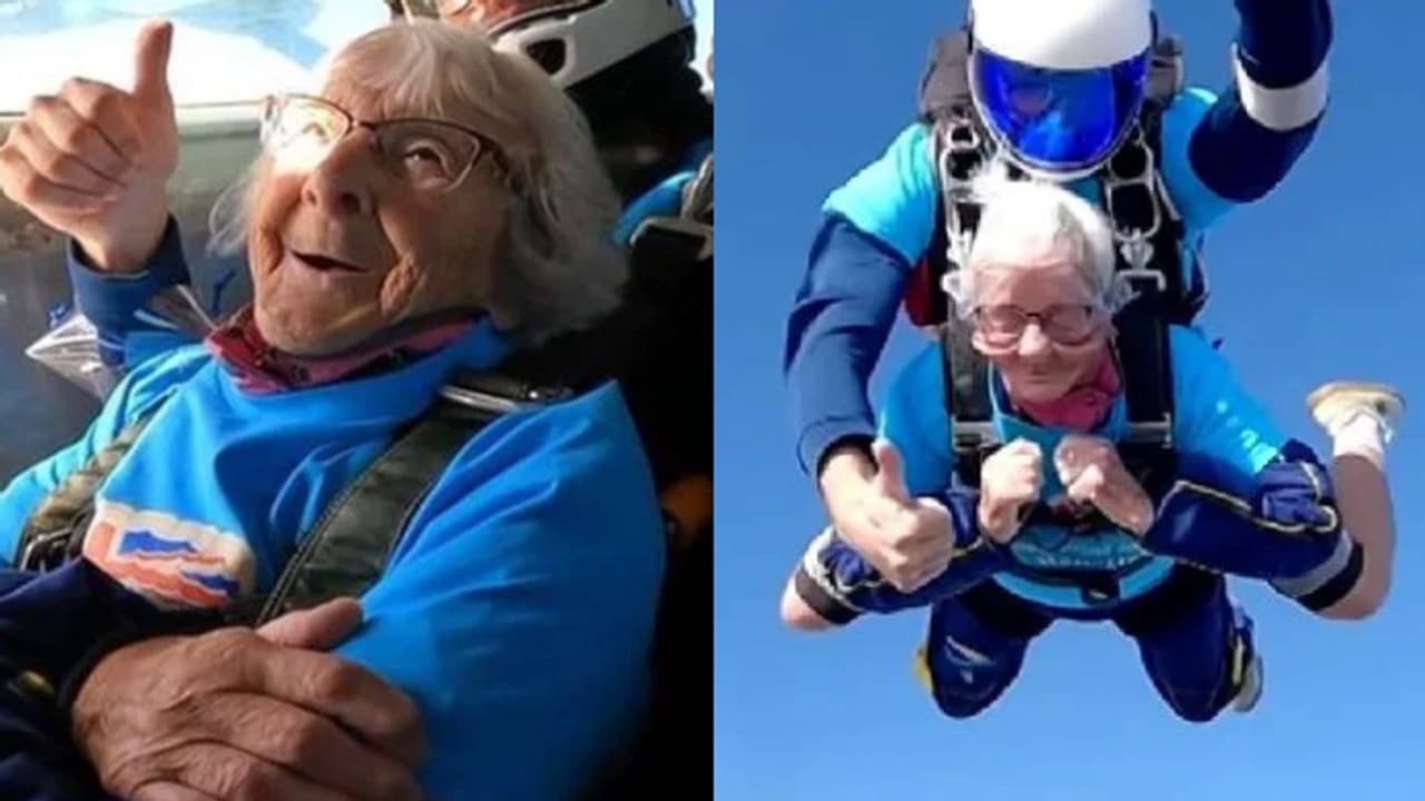 സ്കൈ ഡൈവിങ് ചെയ്ത് 102 ാം പിറന്നാള് ആഘോഷമാക്കി മുത്തശ്ശി സ്കൈ ഡൈവിങ് ചെയ്ത് 102 ാം പിറന്നാള് ആഘോഷമാക്കി മുത്തശ്ശി