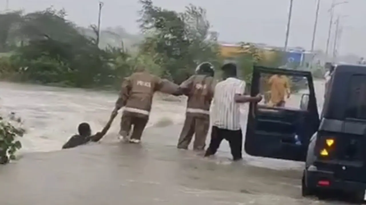 Telangana cops risk their lives to save man from flooded stream, video goes viral | WATCH Telangana cops risk their lives to save man from flooded stream, video goes viral | WATCH