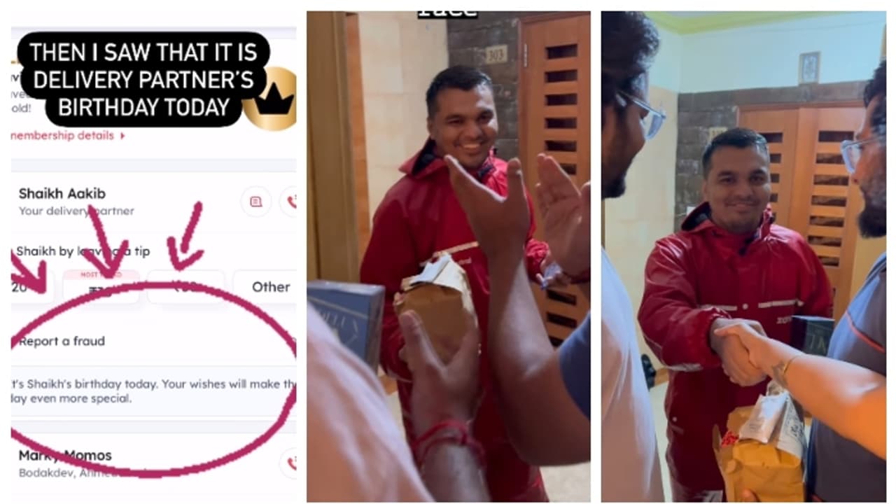  'സന്തോഷം പടരട്ടെ'; ഓർഡർ കൈമാറാനെത്തിയ സൊമാറ്റോ ഡെലിവറി ഏജന്‍റിന് ജന്മദിന സമ്മാനം നൽകുന്ന വീഡിയോ വൈറൽ