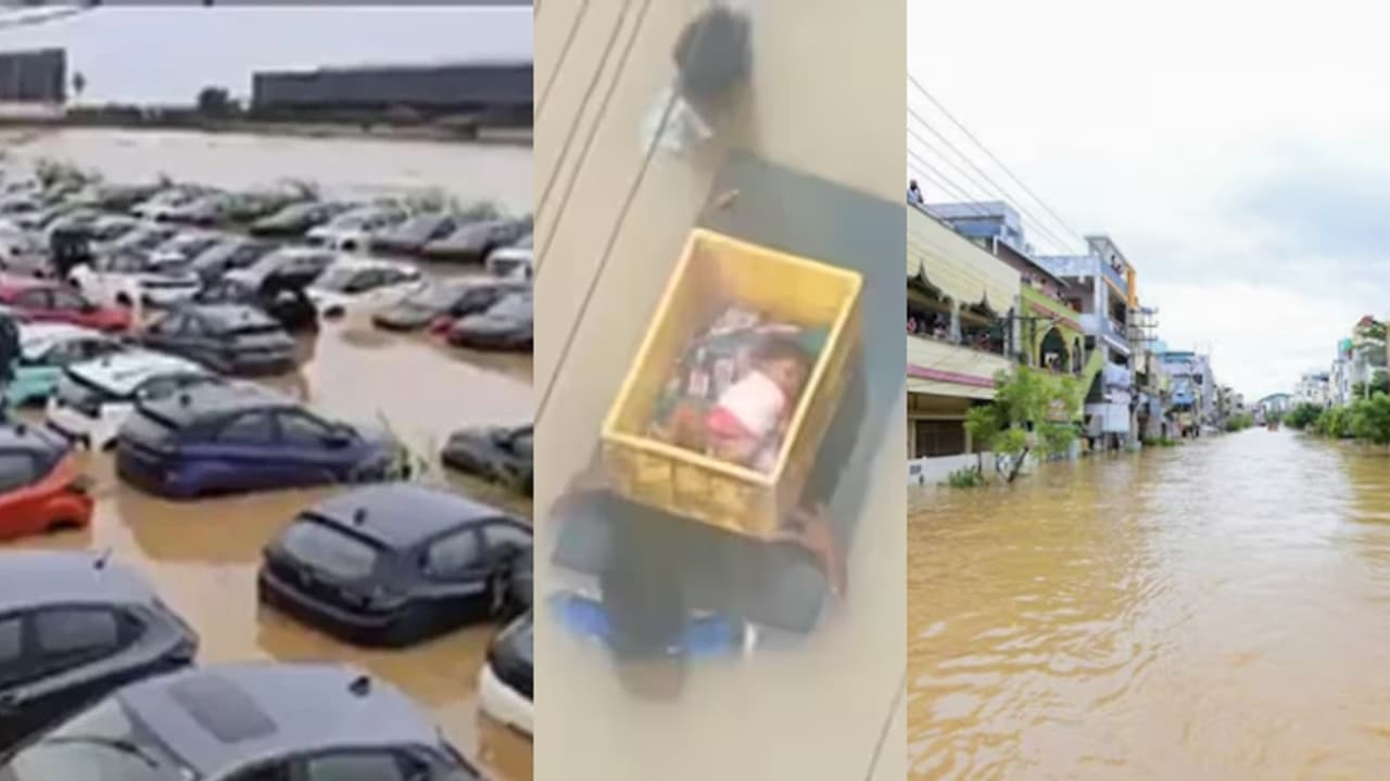 മുങ്ങി നശിച്ചത് 300 ആഡംബര കാറുകൾ, കൈകുഞ്ഞിനെ രക്ഷിച്ചത് കൊട്ടയിൽ കയറ്റി; മഴക്കെടുതിയിൽ ആന്ധ്രയും തെലങ്കാനയും മുങ്ങി നശിച്ചത് 300 ആഡംബര കാറുകൾ, കൈകുഞ്ഞിനെ രക്ഷിച്ചത് കൊട്ടയിൽ കയറ്റി; മഴക്കെടുതിയിൽ ആന്ധ്രയും തെലങ്കാനയും