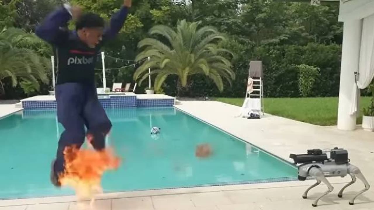 84 ലക്ഷം രൂപ വില, റോബോട്ട് നായയോട് കുരയ്ക്കാൻ പറഞ്ഞപ്പോൾ വായിൽ നിന്നും തീ, വെള്ളത്തില്‍ ചാടി യൂട്യൂബര്‍