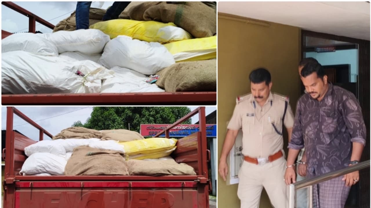 പുല്ലൂരിലെ സ്വകാര്യ കെട്ടിടത്തിലേക്കുളള വണ്ടി, വഴിയിൽ വെച്ച് പൊലീസ് പൊക്കി, പിടിച്ചത് 2 ലക്ഷം പുകയില ഉൽപ്പന്നം