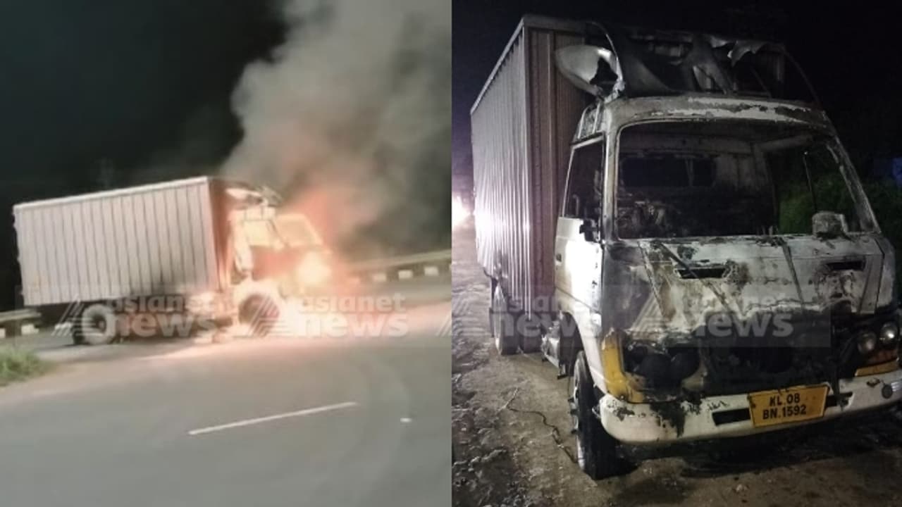 ദേശീയപാതയിൽ ലോറിയിൽ ഇന്നോവ കാര്‍ ഇടിച്ച് ലോറിക്ക് തീപിടിച്ചു; വാഹനത്തിലെ ഡ്രൈവര്‍ ഇറങ്ങിയോടി