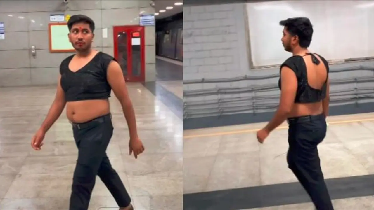 ತುಟಿಗೆ ಲಿಪ್‌ಸ್ಟಿಕ್, ಕಣ್ಣಿಗೆ ಕಾಡಿಗೆ... ಹೊಕ್ಕಳು ತೋರಿಸಿಕೊಂಡು ಮೆಟ್ರೋದಲ್ಲಿ ಯುವಕನ ಓಡಾಟ