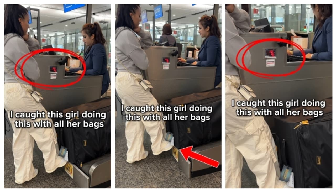 'ഒരു ചെറിയേ തട്ട്, അഞ്ച് കിലോ കുറഞ്ഞു'; ലഗേജിന്‍റെ ഭാരം കുറയ്ക്കാനുള്ള യുവതിയുടെ തന്ത്രം, വീഡിയോ വൈറൽ