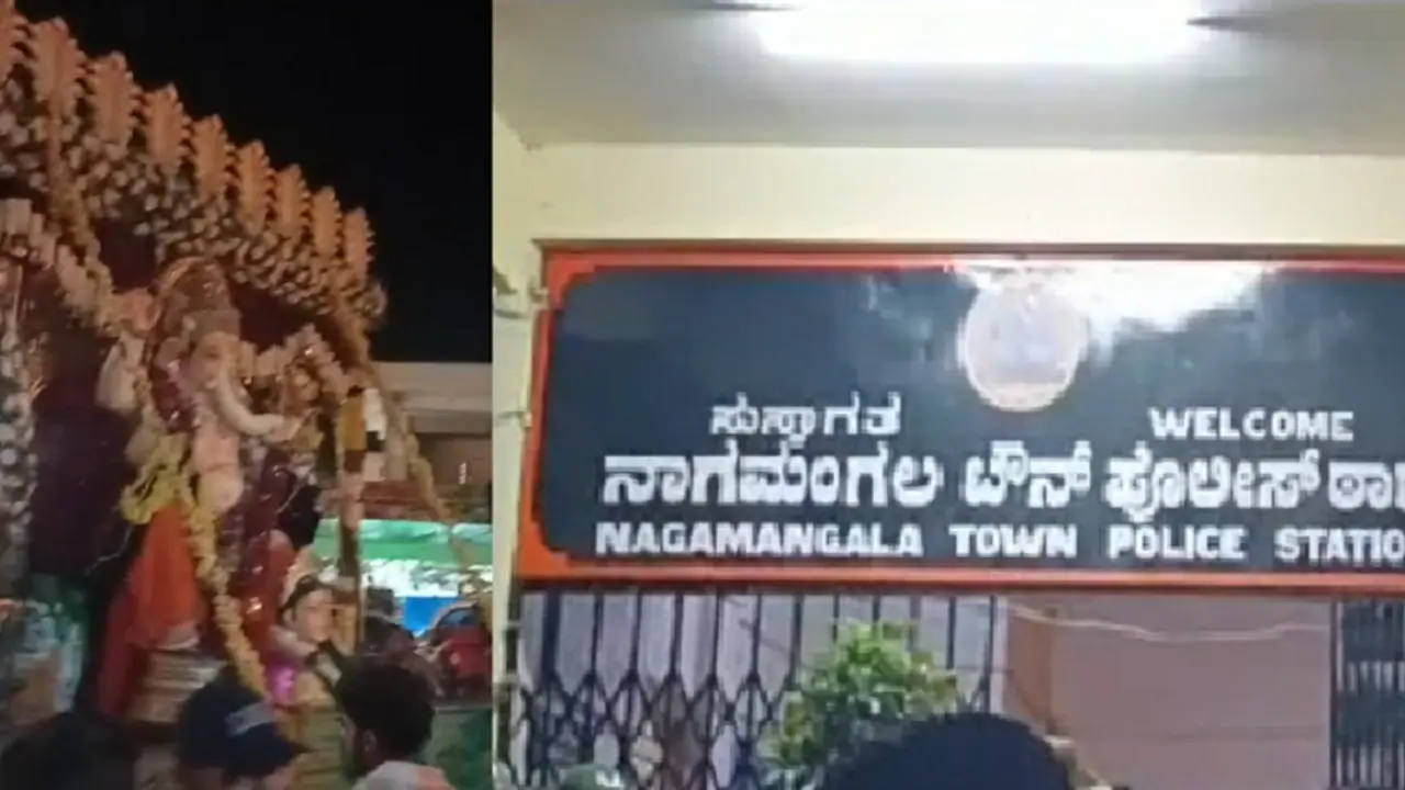 ಗಣೇಶ ವಿಸರ್ಜನೆ ವೇಳೆ ಕಲ್ಲು ತೂರಾಟ: ಪೊಲೀಸ್ ಠಾಣೆ ಎದುರು ಗಣಪತಿ ಮೂರ್ತಿ ನಿಲ್ಲಿಸಿ ಹಿಂದೂಗಳ ಪ್ರತಿಭಟನೆ ಗಣೇಶ ವಿಸರ್ಜನೆ ವೇಳೆ ಕಲ್ಲು ತೂರಾಟ: ಪೊಲೀಸ್ ಠಾಣೆ ಎದುರು ಗಣಪತಿ ಮೂರ್ತಿ ನಿಲ್ಲಿಸಿ ಹಿಂದೂಗಳ ಪ್ರತಿಭಟನೆ