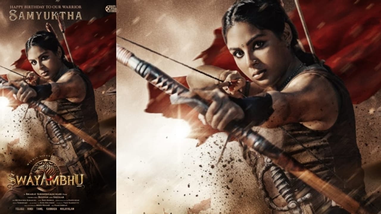 നിഖില്‍ നായകനാകുന്ന പാൻ ഇന്ത്യൻ ചിത്രം സ്വയംഭൂ; സംയുക്തയുടെ ഫസ്റ്റ് ലുക്ക് പുറത്ത്