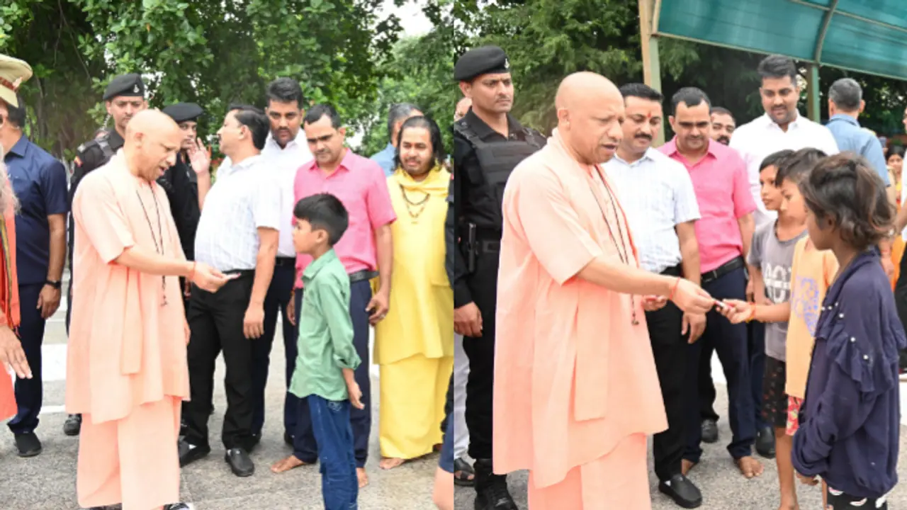 Uttar Pradesh CM Yogi Adityanath blesses children who visited Gorakhnath Temple 