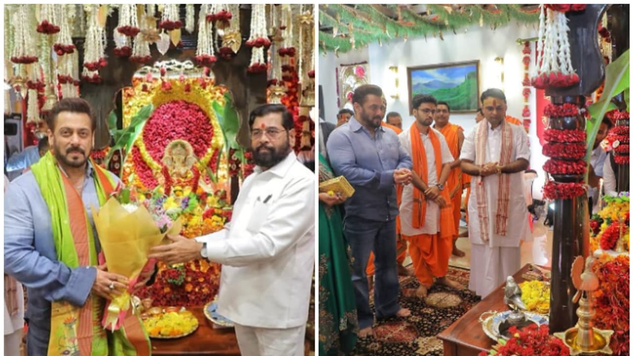 [See pics] Salman Khan joins Maharashtra CM Eknath Shinde at his residence for Ganesh Chaturthi celebrations 