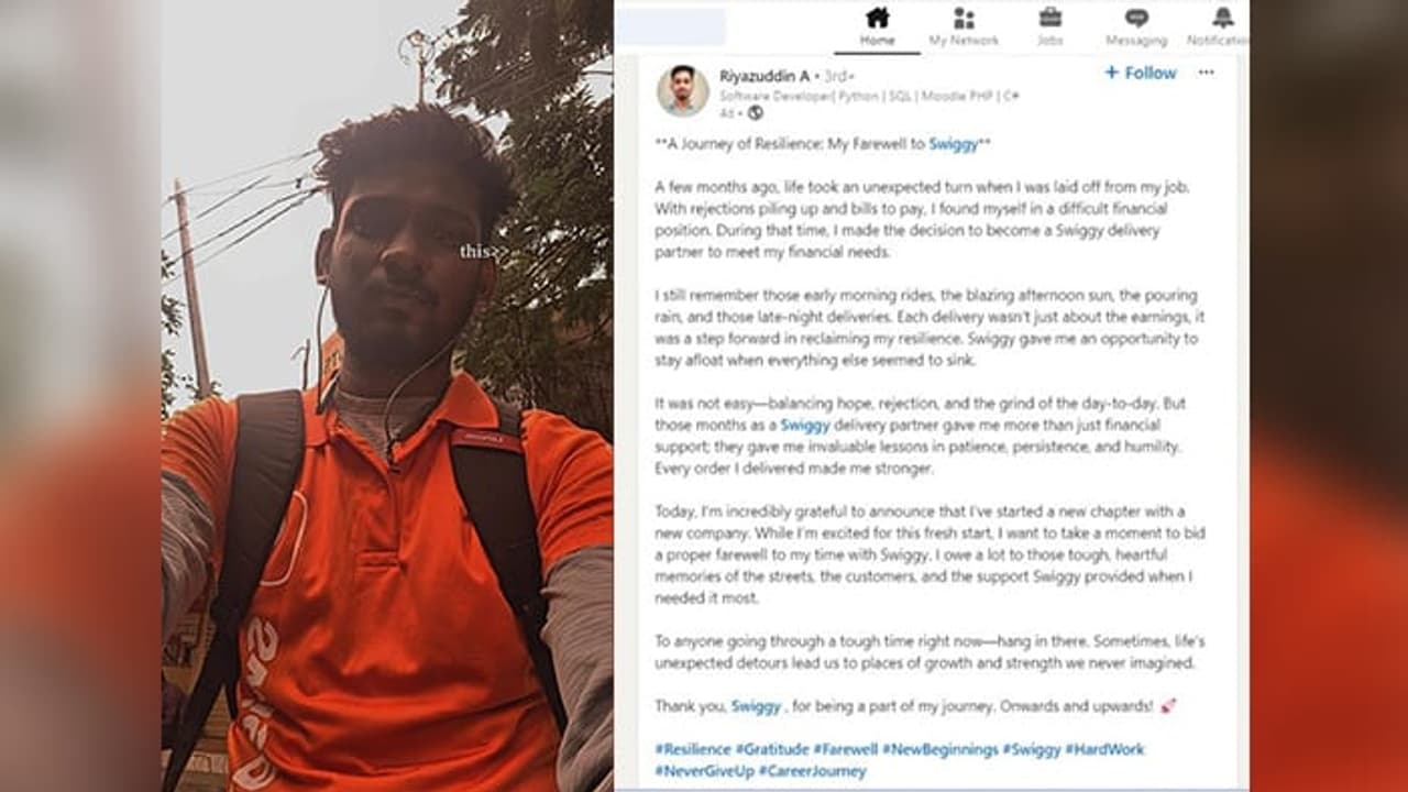 Fired techie forced to work as Swiggy delivery agent shares moving survival story on LinkedIn; see viral post