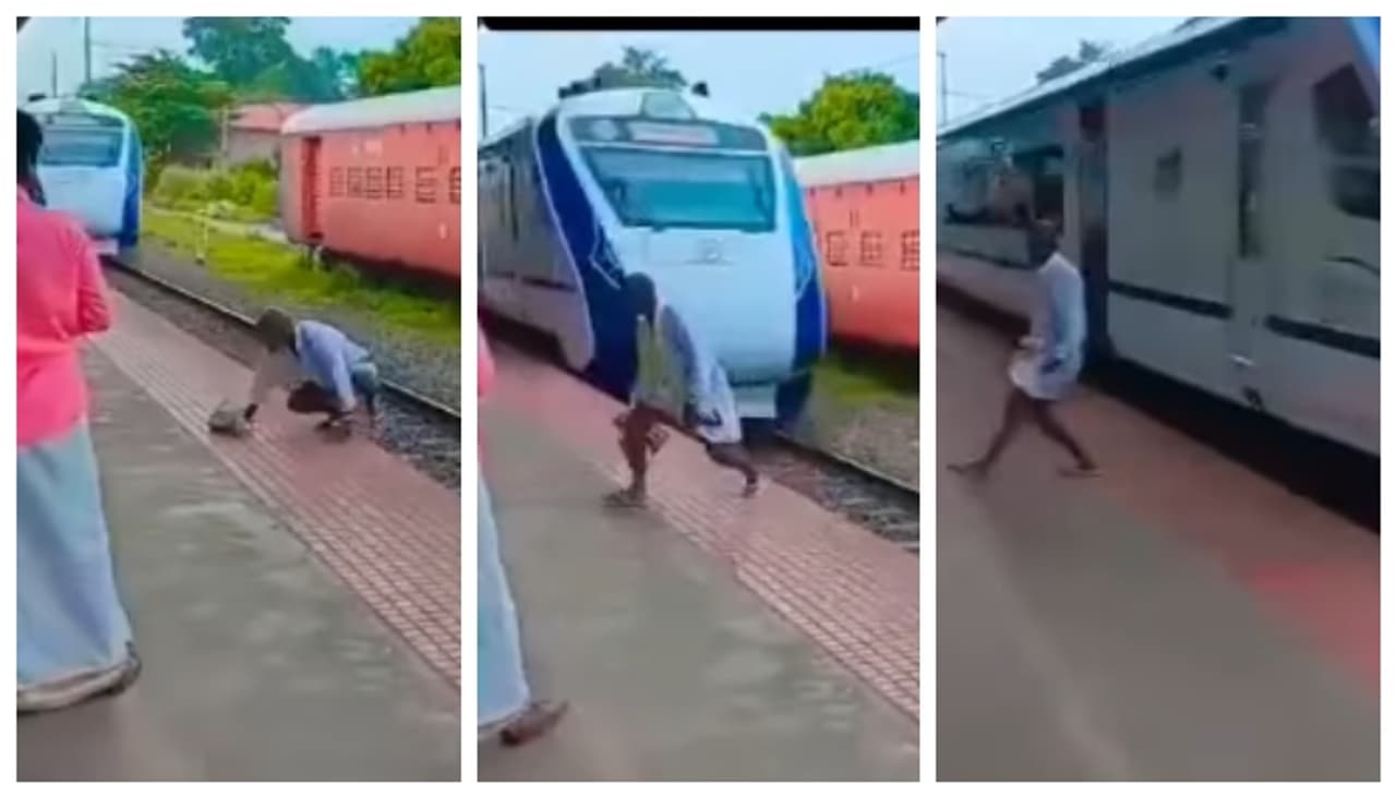 ആയുസിൻ്റെ ബലം; ട്രെയിനിന് മുമ്പില്‍ നിന്ന് തലനാരിഴയ്ക്കുള്ള ഒരു രക്ഷപ്പെടല്‍ വീഡിയോ വൈറൽ 