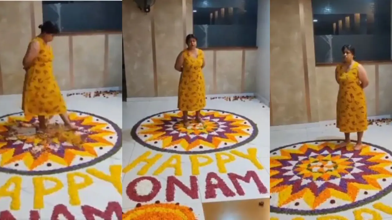 Bengaluru: Malayali woman booked for vandalising Onam pookalam [WATCH]