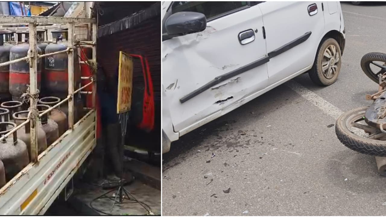 ആറ്റിങ്ങലിൽ നിയന്ത്രണം വിട്ട ഗ്യാസ് പിക്കപ്പ് വാൻ കാറിലും ബൈക്കിലും ഇടിച്ച ശേഷം കടയിലേക്ക് ഇടിച്ചു കയറി