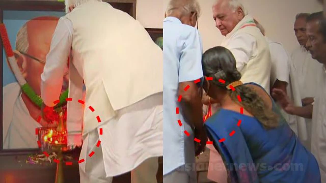 Kerala Governor Arif Mohammed Khan's shawl catches fire while lighting ceremonial lamp in Palakkad Kerala Governor Arif Mohammed Khan's shawl catches fire while lighting ceremonial lamp in Palakkad