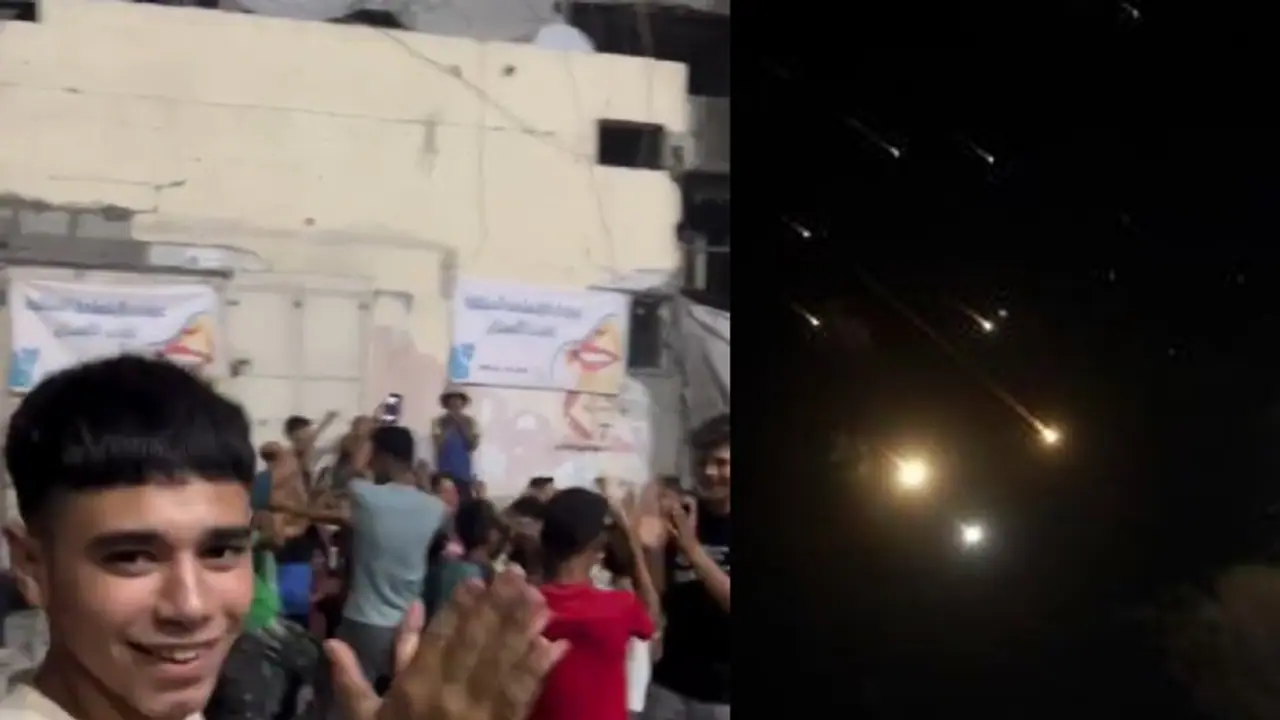 Palestinians in Gaza celebrate Iran's missile attack on Israel as tensions escalate; WATCH viral videos