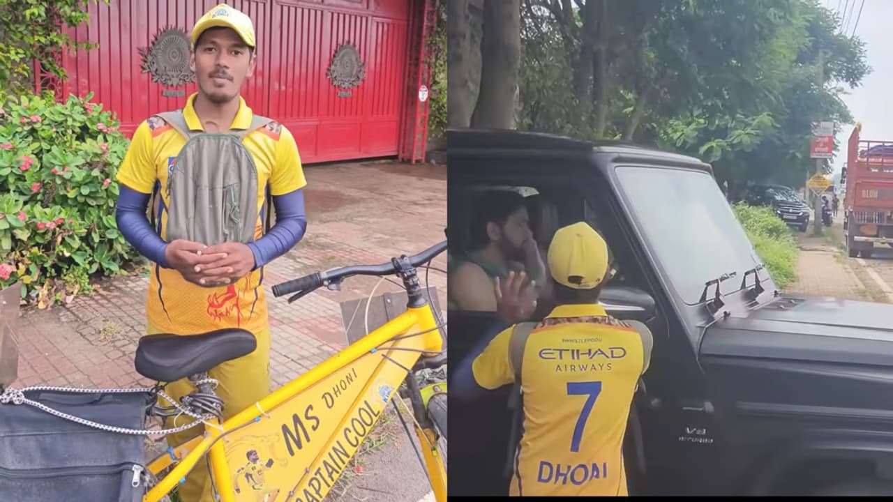 MS Dhoni's die hard fan cycles 1,200km to catch Thala's glimpse, camps outside his Ranchi farmhouse (WATCH) MS Dhoni's die hard fan cycles 1,200km to catch Thala's glimpse, camps outside his Ranchi farmhouse (WATCH)