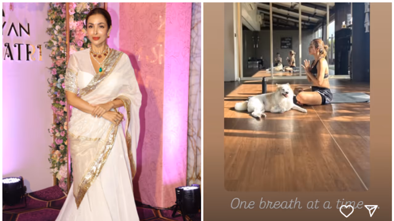 'One breath at a time...', Malaika Arora shares photo of her doing Yoga with her pet dog 'One breath at a time...', Malaika Arora shares photo of her doing Yoga with her pet dog