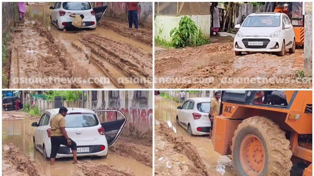 എന്തൊരു കഷ്ടം! ചെളിയിൽ പുതഞ്ഞ കാറിൽ 2 മണിക്കൂർ കുടുങ്ങി സ്ത്രീയും കുട്ടികളും, കാർ ഉയർത്തിയത് ക്രെയിനെത്തിച്ച്