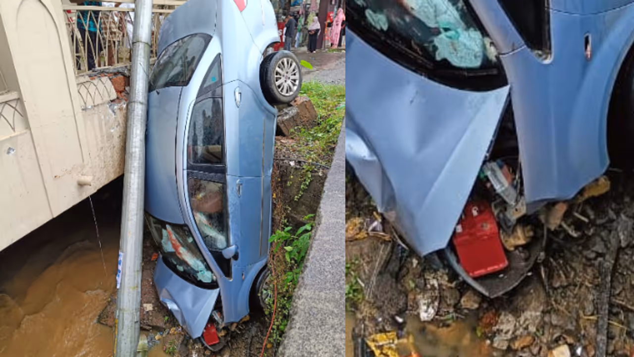 റോഡിലെ കുഴി കാരണം അരിക് ചേർന്ന് പോയ കാർ തോട്ടിലേക്ക് മറിഞ്ഞു; കാറിലുണ്ടായിരുന്ന യാത്രക്കാർക്ക് പരിക്ക് റോഡിലെ കുഴി കാരണം അരിക് ചേർന്ന് പോയ കാർ തോട്ടിലേക്ക് മറിഞ്ഞു; കാറിലുണ്ടായിരുന്ന യാത്രക്കാർക്ക് പരിക്ക്