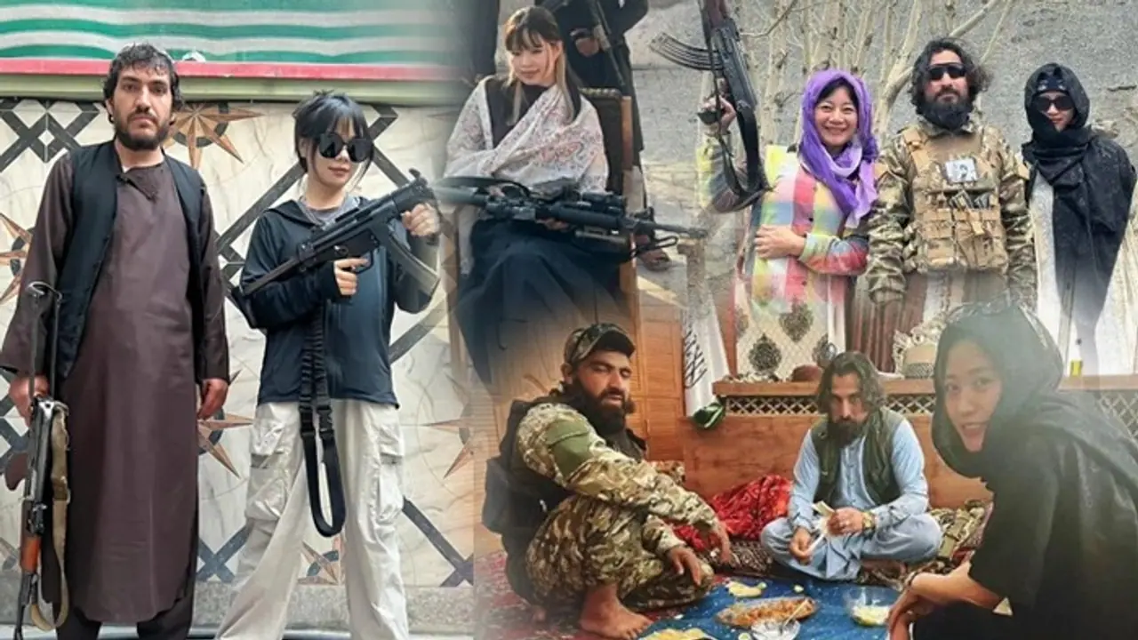 Chinese tourists pose with guns along with Taliban during Afghanistan visit; viral pics leave netizens stunned Chinese tourists pose with guns along with Taliban during Afghanistan visit; viral pics leave netizens stunned