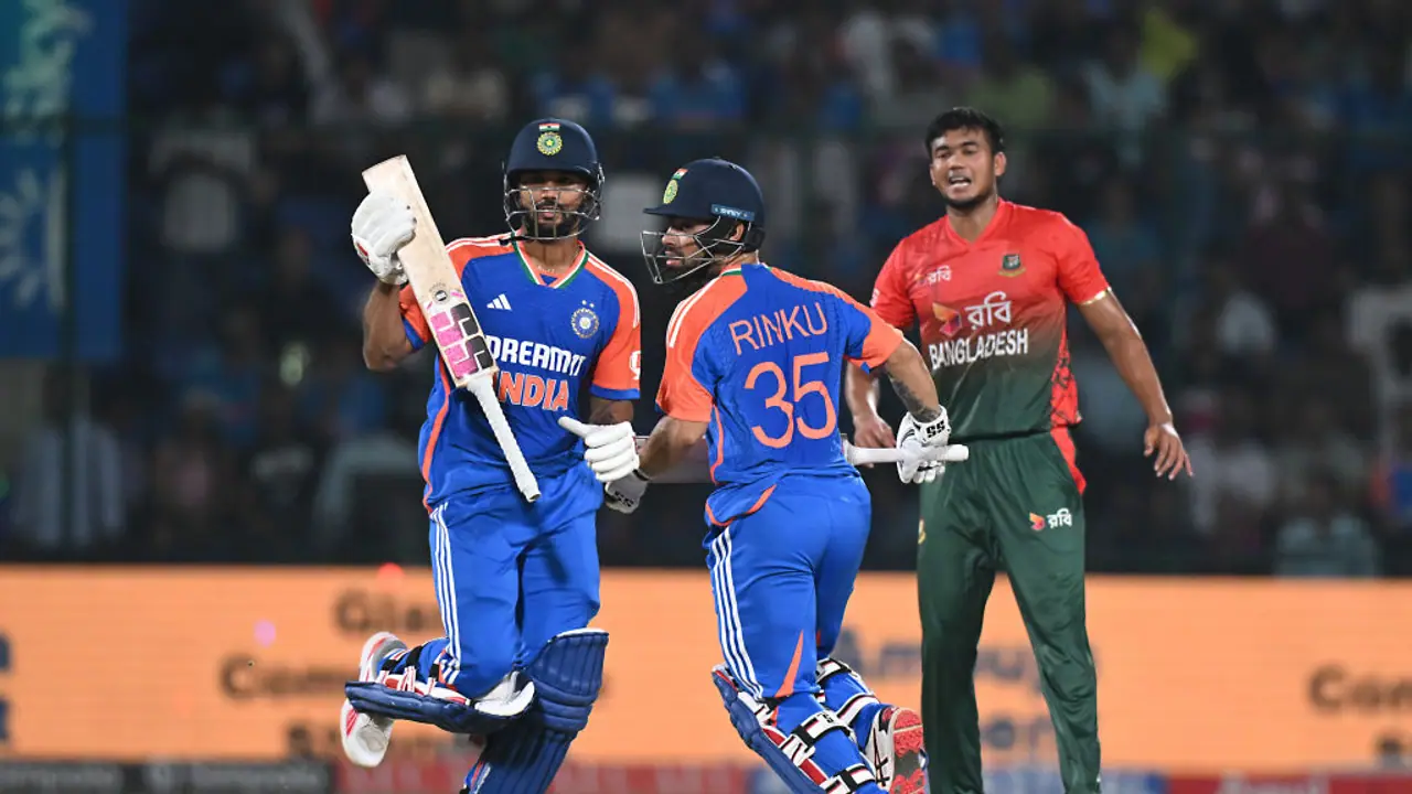 സഞ്ജുവിനും സൂര്യക്കും നിരാശ; നിതീഷ് റിങ്കു വെടിക്കെട്ടില് ബംഗ്ലാദേശിനെതിരെ ഇന്ത്യക്ക് കൂറ്റന് സ്കോര് സഞ്ജുവിനും സൂര്യക്കും നിരാശ; നിതീഷ് റിങ്കു വെടിക്കെട്ടില് ബംഗ്ലാദേശിനെതിരെ ഇന്ത്യക്ക് കൂറ്റന് സ്കോര്