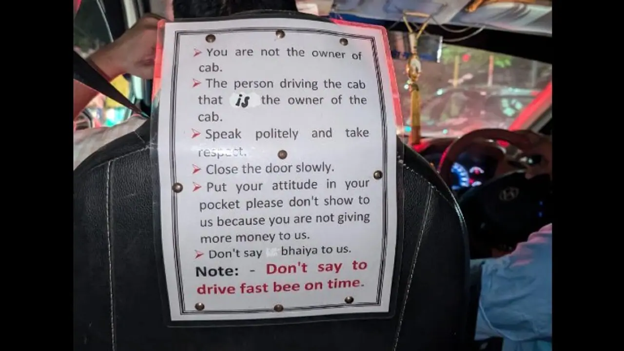 'Don't say bhaiya to us, put your attitude in your pocket & more': Cab driver's viral guidelines sparks debate