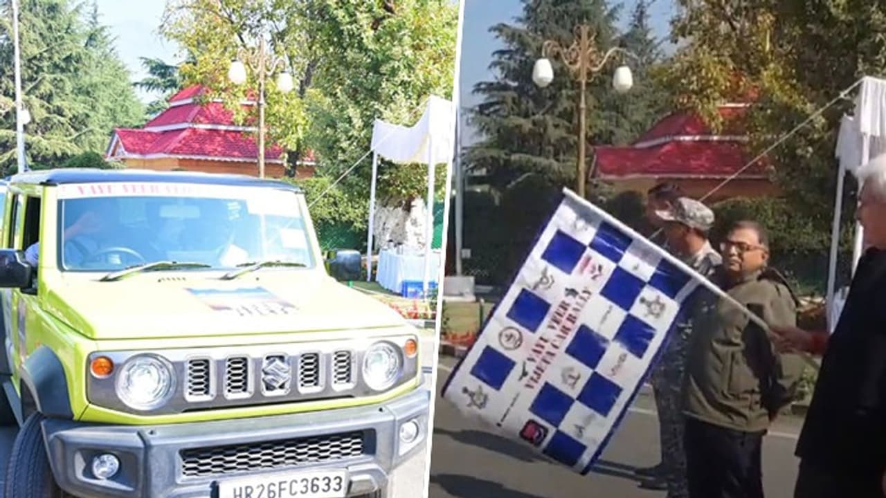 J&K LG Manoj Sinha flags off IAF Uttarakhand War Memorial car rally from Srinagar J&K LG Manoj Sinha flags off IAF Uttarakhand War Memorial car rally from Srinagar