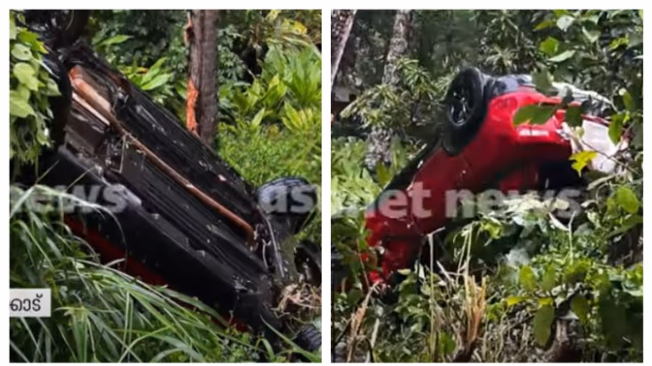 കുറുകെ ചാടിയ നായയെ ഇടിക്കാതിരിക്കാൻ കാർ വെട്ടിച്ചു; കോഴിക്കോട് പറമ്പിലേക്ക് തലകീഴായി മറിഞ്ഞ് അപകടം