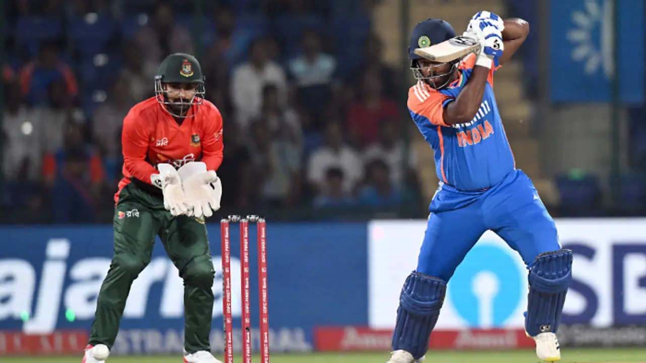 IND vs BAN: Sanju Samson smashes five sixes in an over (WATCH) IND vs BAN: Sanju Samson smashes five sixes in an over (WATCH)