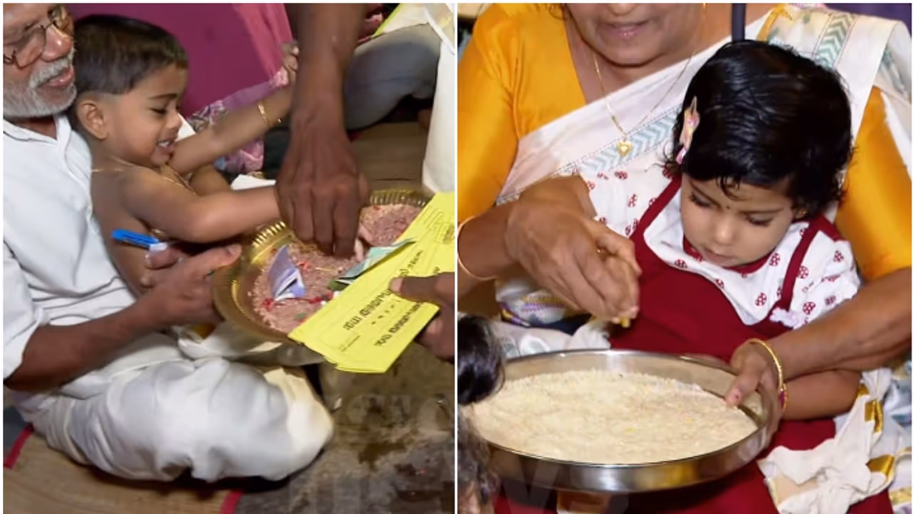 'Vidyarambham' begins on Vijayadashmi in Kerala; Thousands throng to temples across state 'Vidyarambham' begins on Vijayadashmi in Kerala; Thousands throng to temples across state