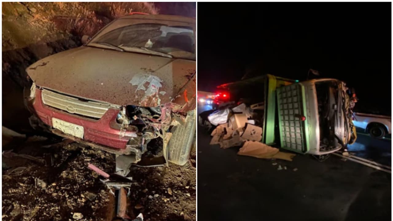 ആറംഗ കുടുംബം സഞ്ചരിച്ച കാര് രണ്ട് വാഹനങ്ങളുമായി കൂട്ടിയിടിച്ച് അപകടം; സൗദിയിൽ പിതാവും 3 പെണ്മക്കളും മരിച്ചു ആറംഗ കുടുംബം സഞ്ചരിച്ച കാര് രണ്ട് വാഹനങ്ങളുമായി കൂട്ടിയിടിച്ച് അപകടം; സൗദിയിൽ പിതാവും 3 പെണ്മക്കളും മരിച്ചു