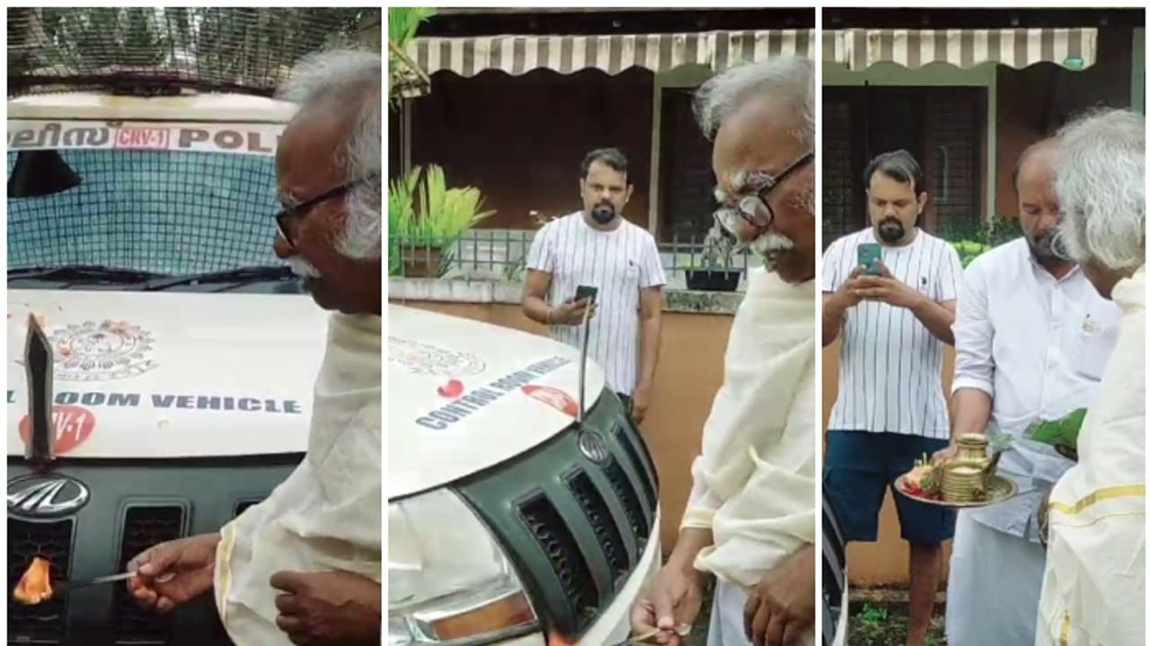 വിജയദശമി ദിനത്തിൽ പൊലീസ് വണ്ടിക്ക് മന്ത്രി കടന്നപ്പള്ളിയുടെ പൂജ, പിന്നാലെ വിശദീകരണം 