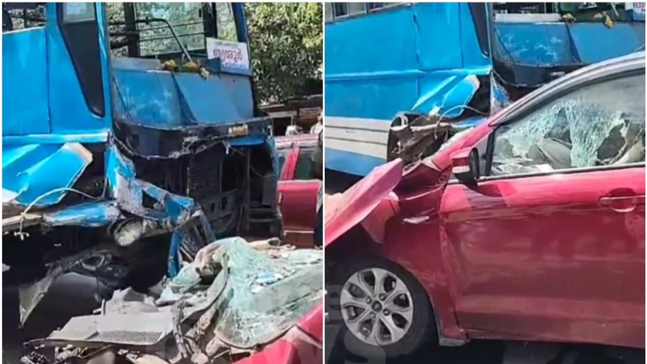സ്വകാര്യ ബസും കാറും കൂട്ടിയിടിച്ച് അപകടം; കാർ ഡ്രൈവർക്ക് ദാരുണാന്ത്യം സ്വകാര്യ ബസും കാറും കൂട്ടിയിടിച്ച് അപകടം; കാർ ഡ്രൈവർക്ക് ദാരുണാന്ത്യം