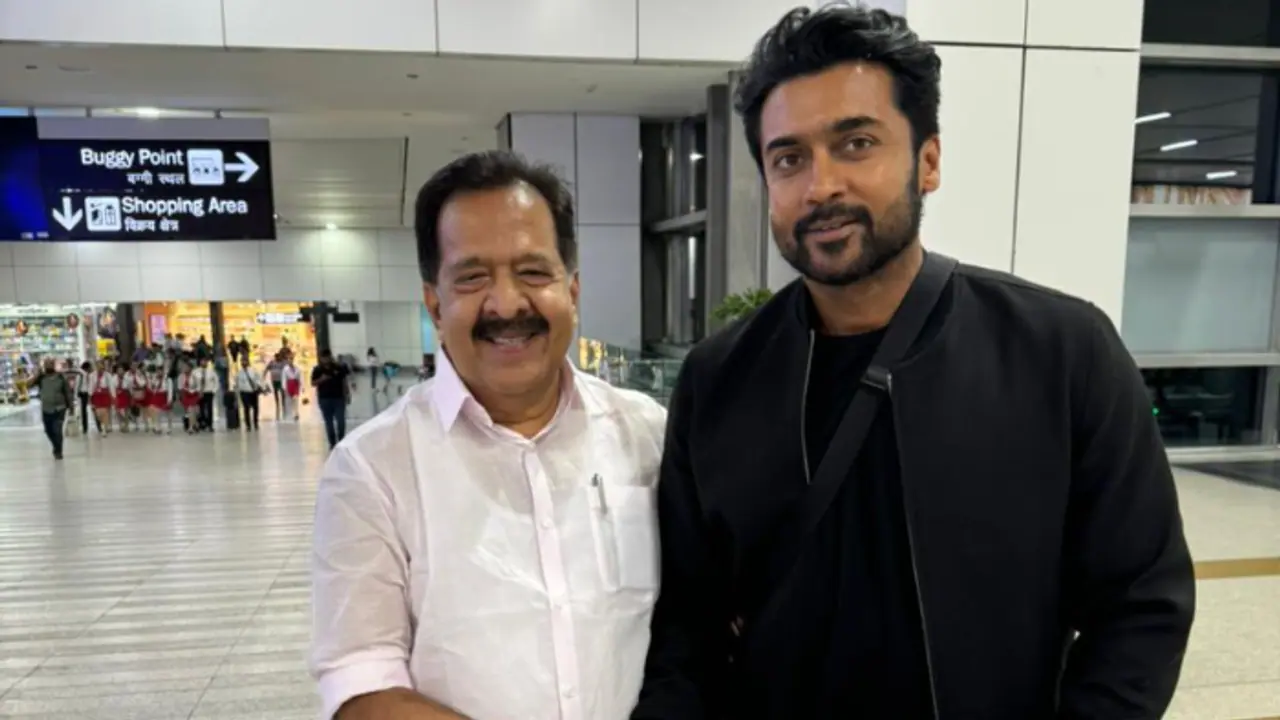 Kerala politician Ramesh Chennithala meets actor Suriya at Delhi Airport, shares photo on social media Kerala politician Ramesh Chennithala meets actor Suriya at Delhi Airport, shares photo on social media