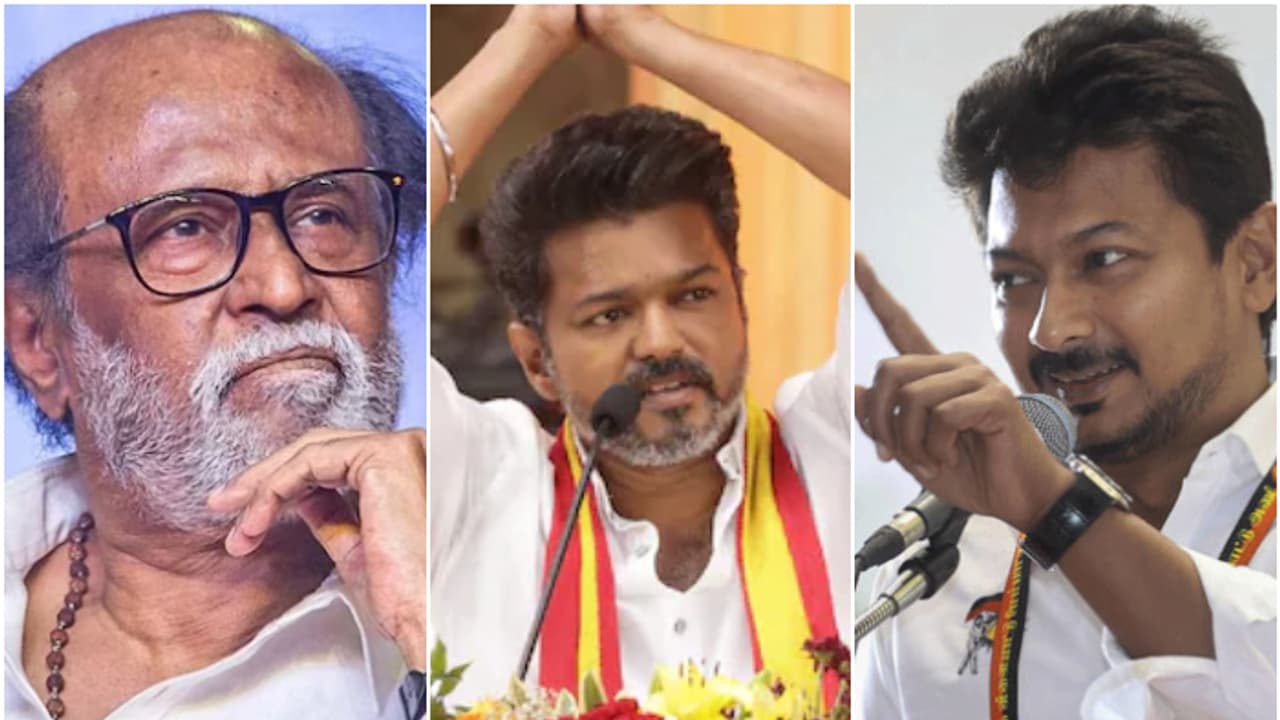 തമിഴ് നാട്ടിൽ രാഷ്ട്രീയപ്പോര് വേറെ ലെവൽ; സിനിമാ താരങ്ങൾ തമ്മിൽ കലിപ്പ്, വിജയിയെ പുകഴ്ത്തി രജനികാന്ത് തമിഴ് നാട്ടിൽ രാഷ്ട്രീയപ്പോര് വേറെ ലെവൽ; സിനിമാ താരങ്ങൾ തമ്മിൽ കലിപ്പ്, വിജയിയെ പുകഴ്ത്തി രജനികാന്ത്